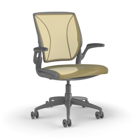Pinstripe Mesh Yellow World Task Chair, Fixed Arms, Gray Frame