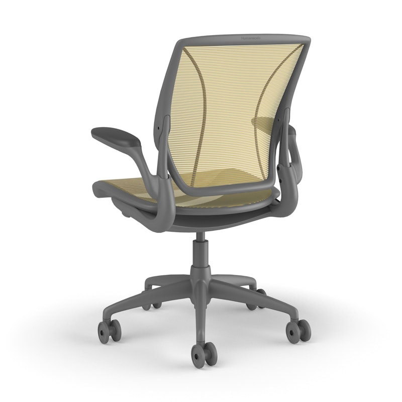 Pinstripe Mesh Yellow World Task Chair, Fixed Arms, Gray Frame,Yellow,hi-res image number 3
