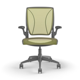 Pinstripe Mesh Green World Task Chair, Fixed Arms, Gray Frame