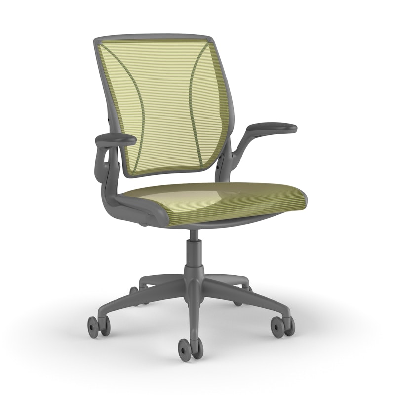 Pinstripe Mesh Green World Task Chair, Fixed Arms, Gray Frame,Green,hi-res image number 0.0