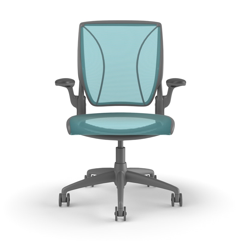 Pinstripe Mesh Blue World Task Chair, Fixed Arms, Gray Frame,Pool Blue,hi-res image number 1.0