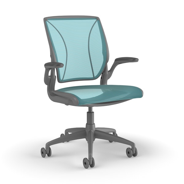 Pinstripe Mesh Blue World Task Chair, Fixed Arms, Gray Frame,Pool Blue,hi-res