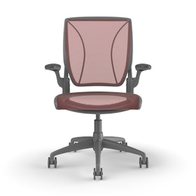 Pinstripe Mesh Red World Task Chair, Fixed Arms, Gray Frame