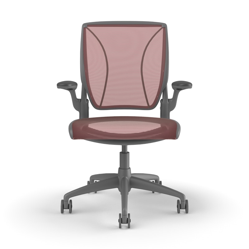 Pinstripe Mesh Red World Task Chair, Fixed Arms, Gray Frame,Red,hi-res image number 2