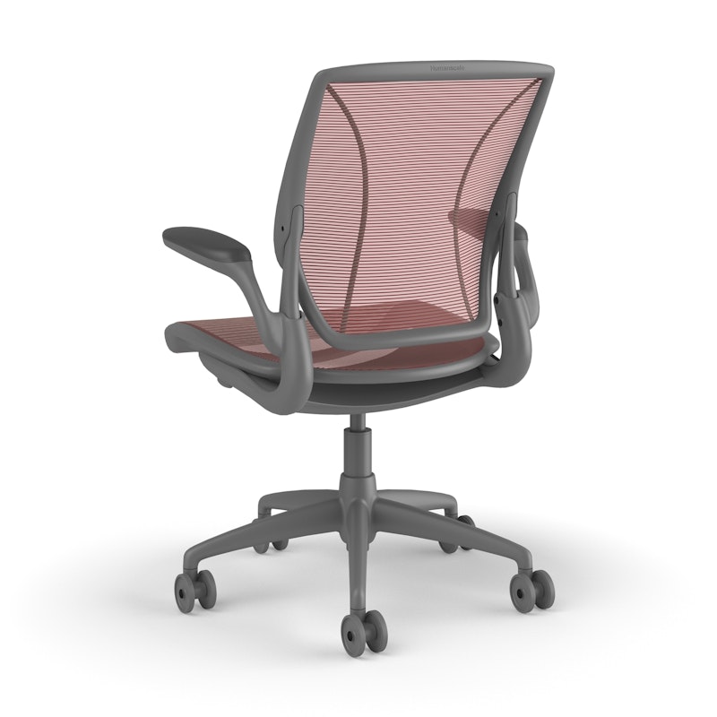 Pinstripe Mesh Red World Task Chair, Fixed Arms, Gray Frame,Red,hi-res image number 3