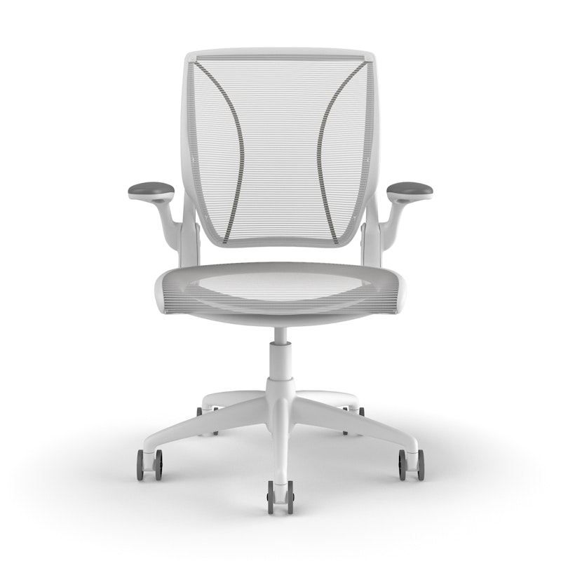Pinstripe Mesh White World Task Chair, Fixed Arms, White Frame,White,hi-res image number 1.0