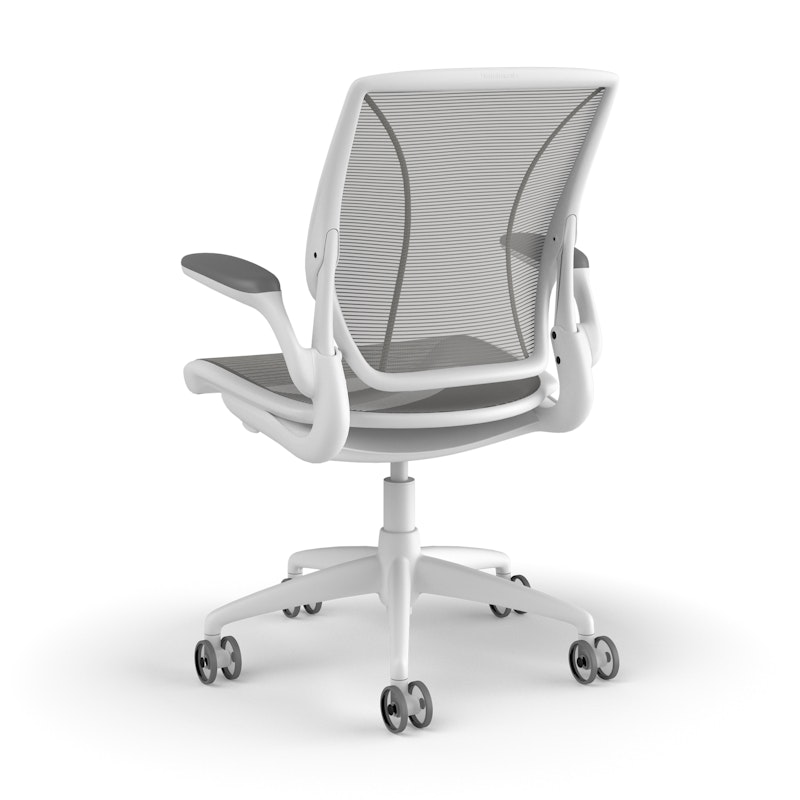 Pinstripe Mesh Silver World Task Chair, Fixed Arms, White Frame,Silver,hi-res image number 3