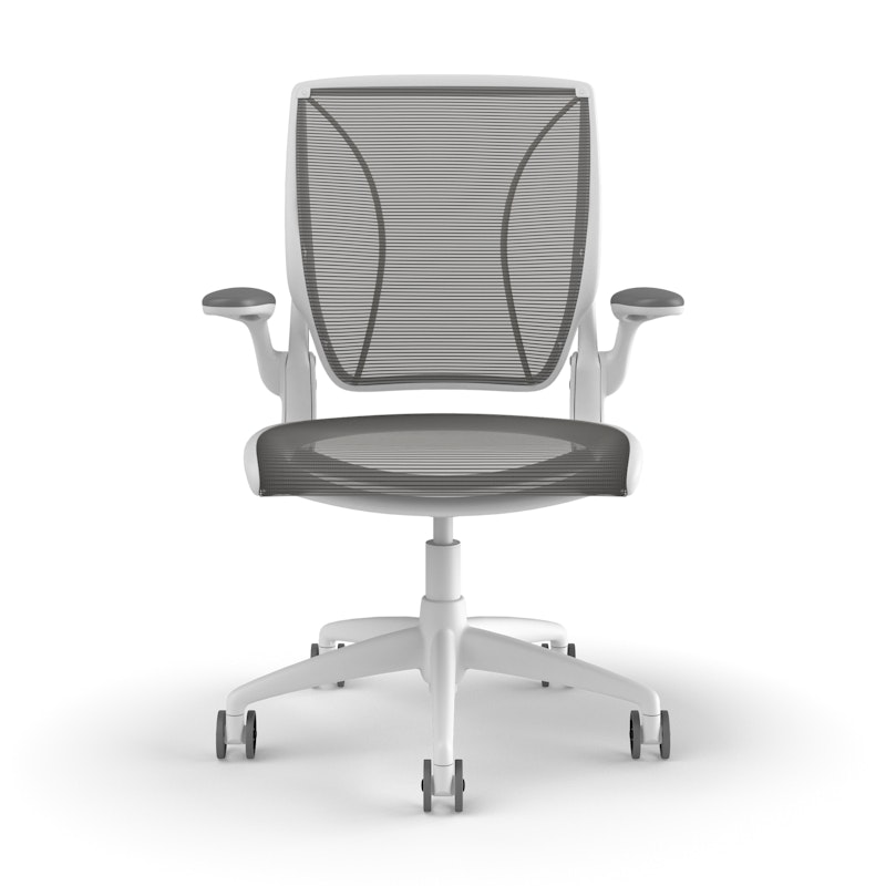 Pinstripe Mesh Gray World Task Chair, Fixed Arms, White Frame,Gray,hi-res image number 2