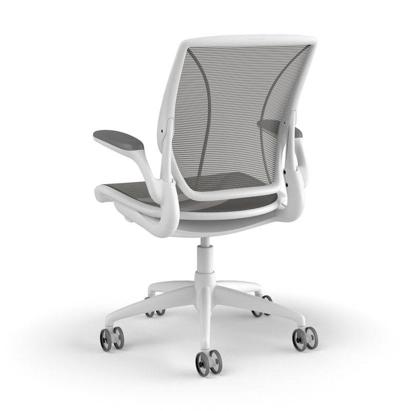 Pinstripe Mesh Gray World Task Chair, Fixed Arms, White Frame,Gray,hi-res image number 3