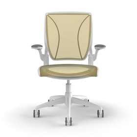 Pinstripe Mesh Yellow World Task Chair, Fixed Arms, White Frame