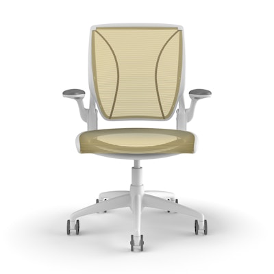 Pinstripe Mesh Yellow World Task Chair, Fixed Arms, White Frame,Yellow,hi-res