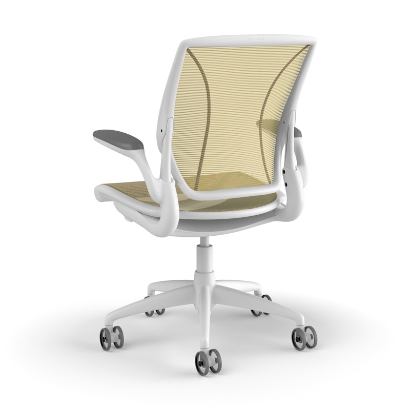 Pinstripe Mesh Yellow World Task Chair, Fixed Arms, White Frame,Yellow,hi-res image number 3