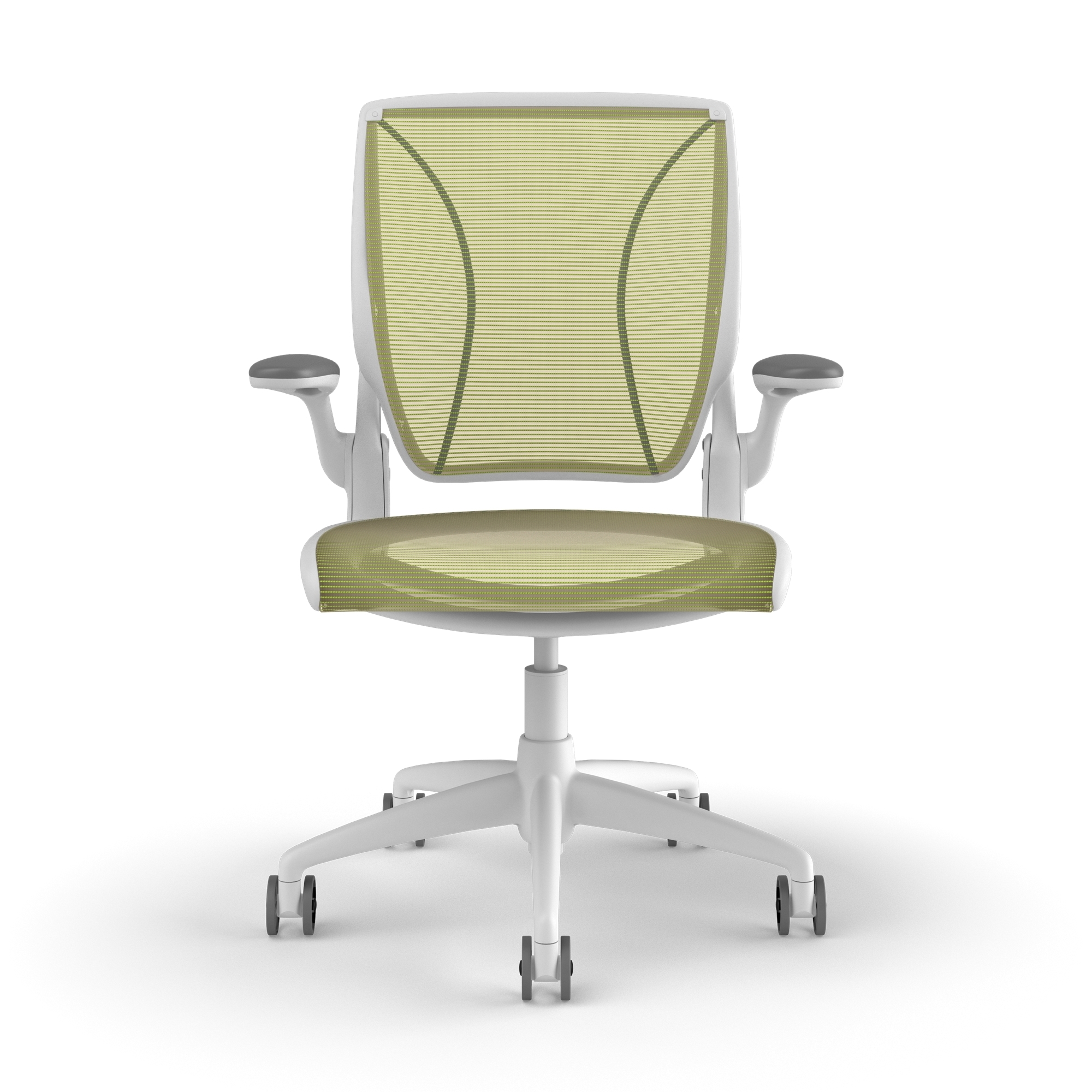 Pinstripe Mesh Green World Task Chair, Fixed Arms, White Frame,Green,hi-res