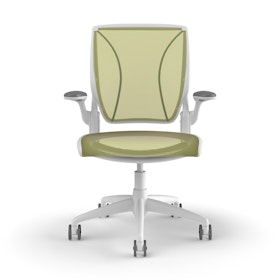 Pinstripe Mesh Green World Task Chair, Fixed Arms, White Frame
