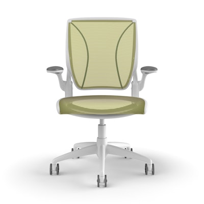 Pinstripe Mesh Green World Task Chair, Fixed Arms, White Frame,Green,hi-res