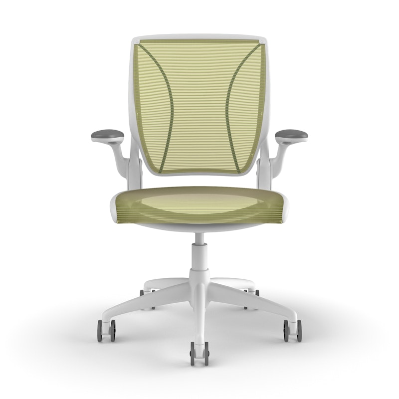 Pinstripe Mesh Green World Task Chair, Fixed Arms, White Frame,Green,hi-res image number 1.0