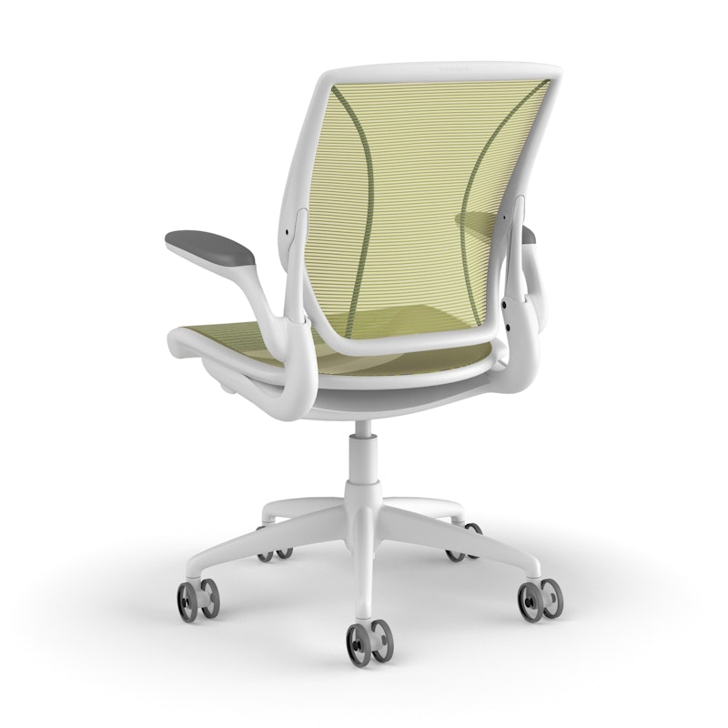 Pinstripe Mesh Green World Task Chair, Fixed Arms, White Frame,Green,hi-res image number 3
