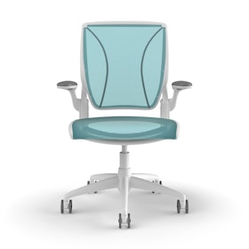 Pinstripe Mesh Blue World Task Chair, Fixed Arms, White Frame