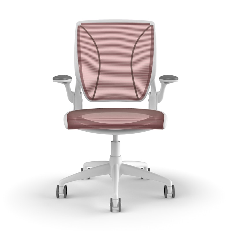 Pinstripe Mesh Red World Task Chair, Fixed Arms, White Frame,Red,hi-res image number 2