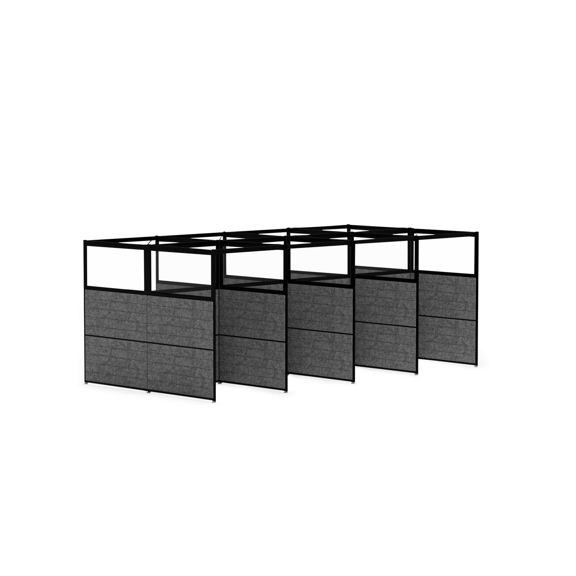 Hone for 8 Space, Private, Black Beams with Heather Black Acoustic Panels + Clear Glass,Black,hi-res