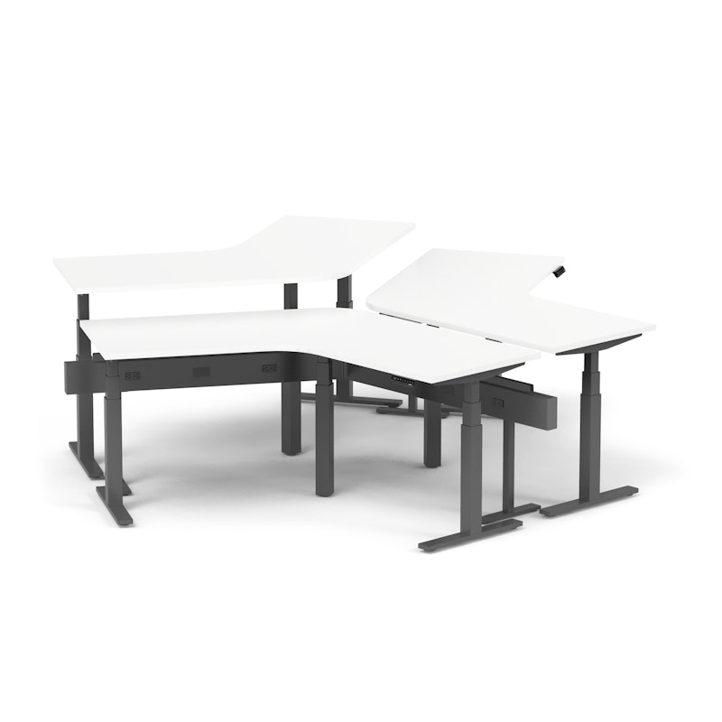 Series L Adjustable Height 120 Degree Desk for 3 + Boom Power Rail, White, Charcoal Legs,,hi-res image number 1