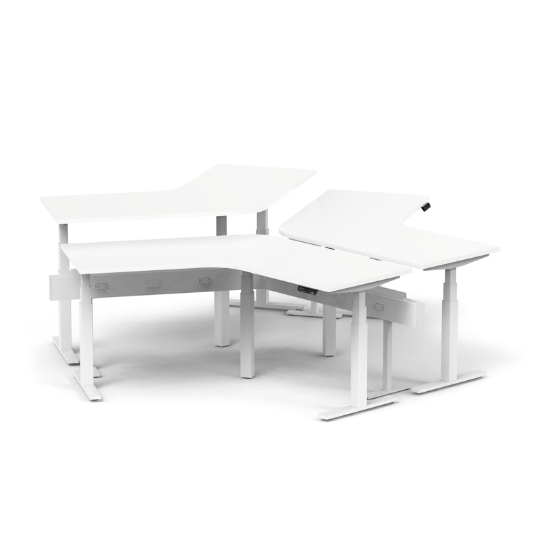 Series L Adjustable Height 120 Degree Desk for 3 + Boom Power Rail, White, White Legs,,hi-res image number 0.0