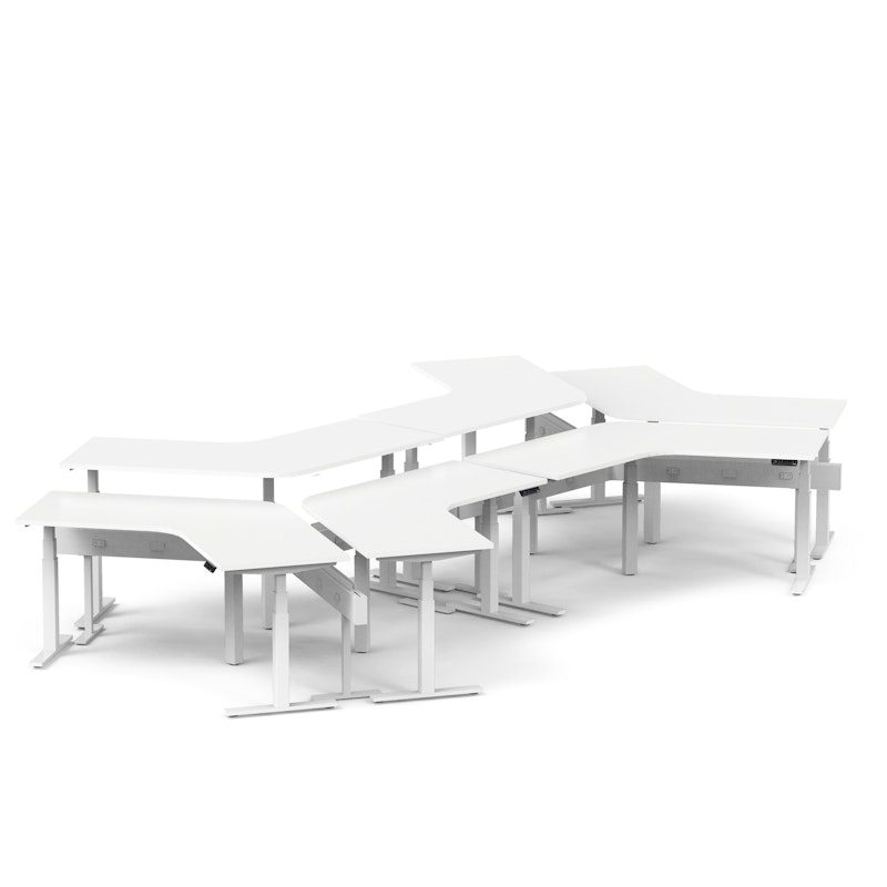 Series L Adjustable Height 120 Degree Desk for 6 + Boom Power Rail, White, White Legs,,hi-res image number 1