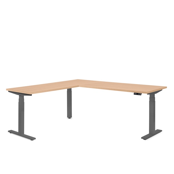Series L Adjustable Height Corner Desk, Natural Oak with Charcoal Base, Left Handed,Natural Oak,hi-res