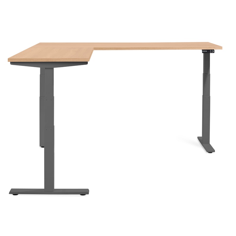 Series L Adjustable Height Corner Desk, Natural Oak with Charcoal Base, Left Handed,Natural Oak,hi-res image number 1.0