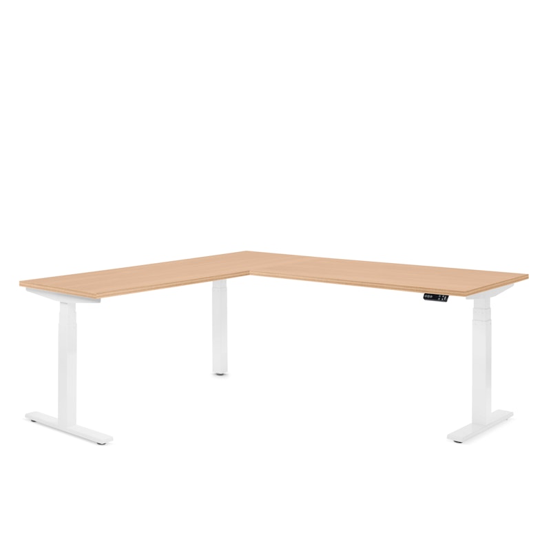 Series L Adjustable Height Corner Desk, Natural Oak with White Base, Left Handed,Natural Oak,hi-res image number 0.0