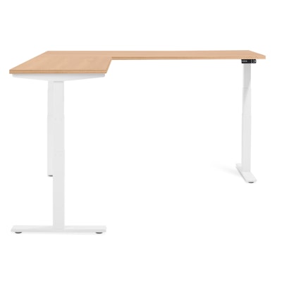 Series L Adjustable Height Corner Desk, Natural Oak with White Base, Left Handed,Natural Oak,hi-res