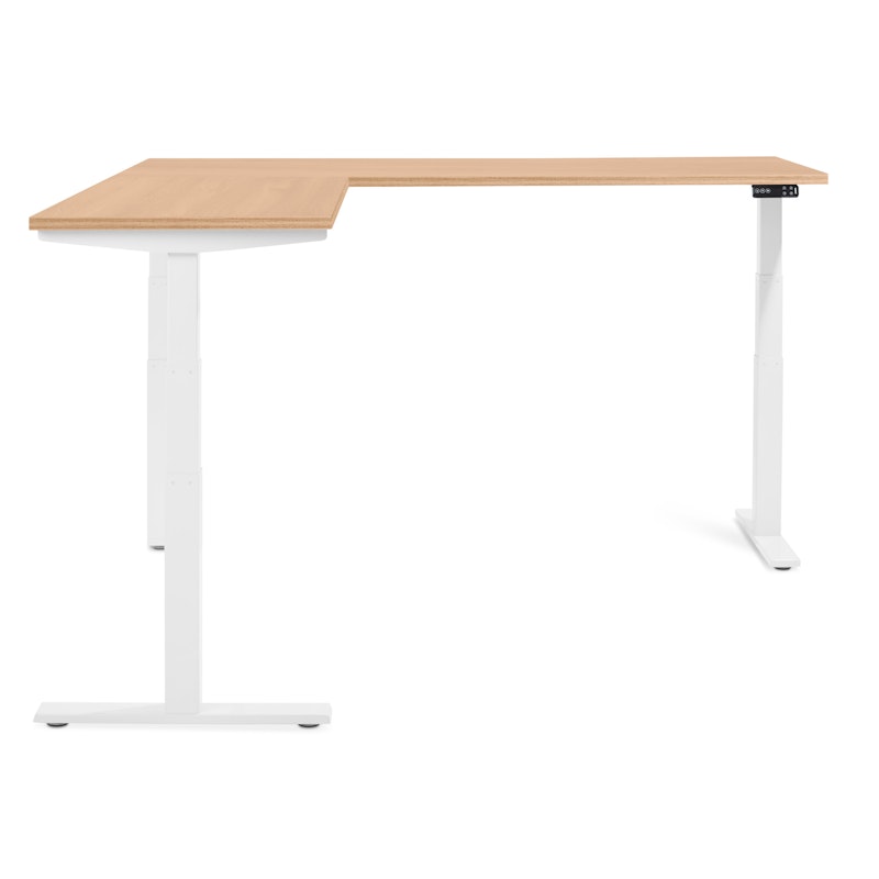 Series L Adjustable Height Corner Desk, Natural Oak with White Base, Left Handed,Natural Oak,hi-res image number 1.0