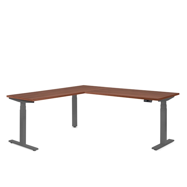 Series L Adjustable Height Corner Desk, Walnut with Charcoal Base, Left Handed,Walnut,hi-res