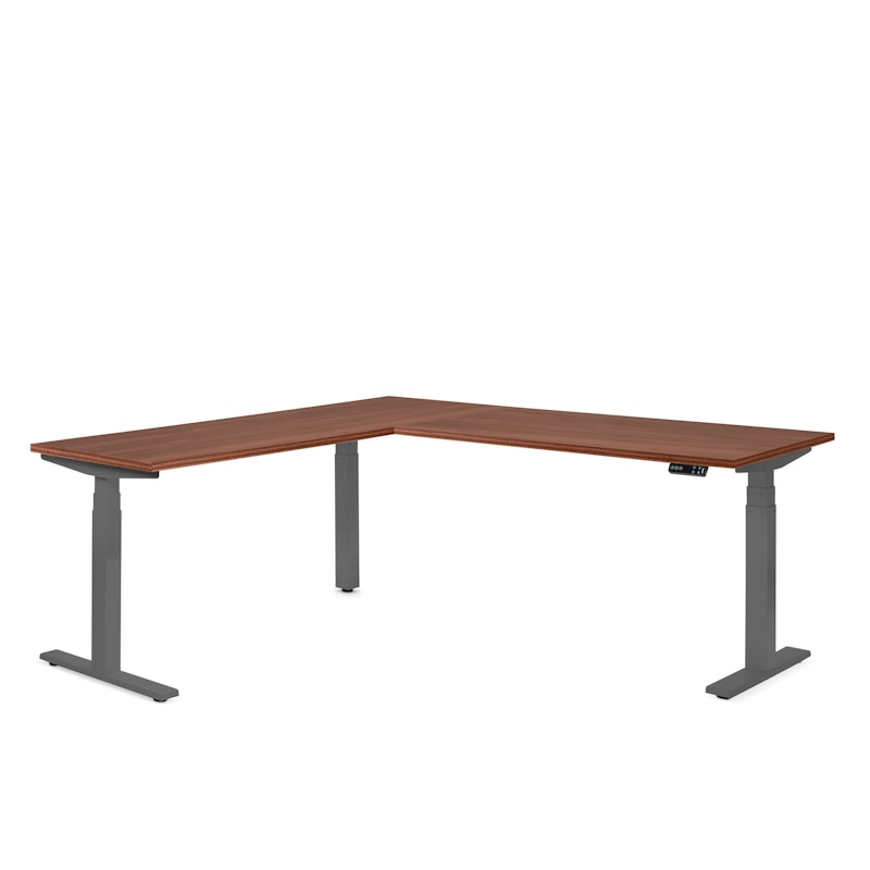 Series L Adjustable Height Corner Desk, Walnut with Charcoal Base, Left Handed,Walnut,hi-res image number 0.0