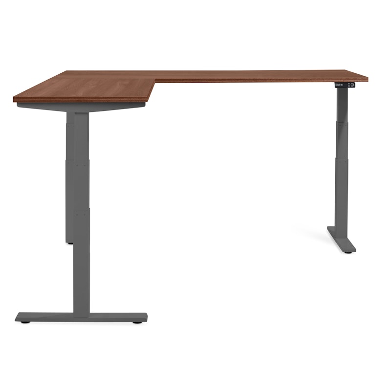 Series L Adjustable Height Corner Desk, Walnut with Charcoal Base, Left Handed,Walnut,hi-res image number 1.0