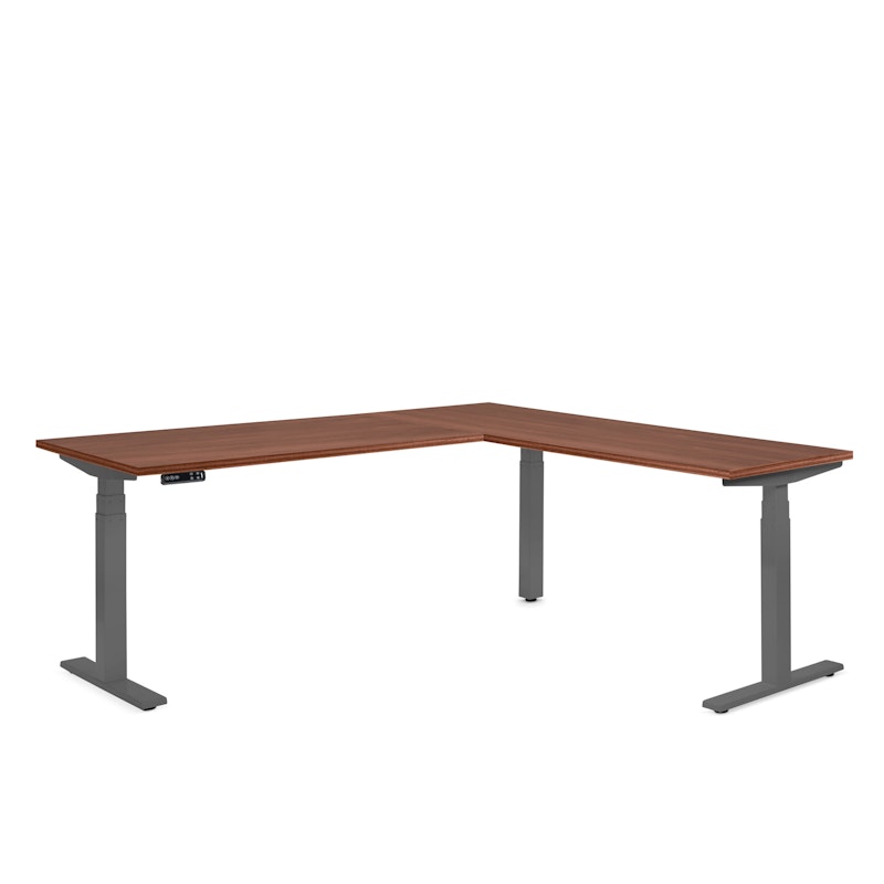 Series L Adjustable Height Corner Desk, Walnut with Charcoal Base, Right Handed,Walnut,hi-res image number 0.0