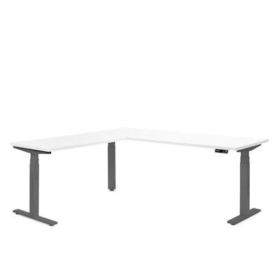 Series L Adjustable Height Corner Desk, White with Charcoal Base, Left Handed