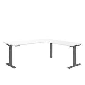 Series L Adjustable Height Corner Desk, White with Charcoal Base, Right Handed,White,hi-res
