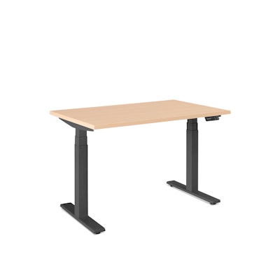 Series L Adjustable Height Single Desk, Natural Oak, 47", Charcoal Legs