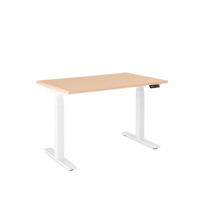 Series L Adjustable Height Single Desk, Natural Oak, 47", White Legs