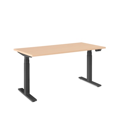 Series L Adjustable Height Single Desk, Natural Oak, 57", Charcoal Legs