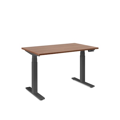 Series L Adjustable Height Single Desk, Walnut, 47", Charcoal Legs