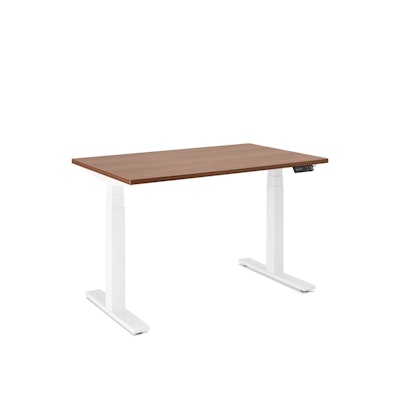 Series L Adjustable Height Single Desk, Walnut, 47", White Legs