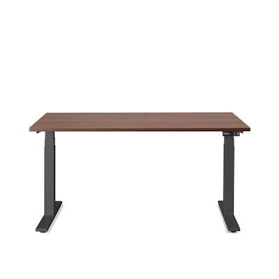 Series L Adjustable Height Single Desk, Walnut, 57", Charcoal Legs,Walnut,hi-res