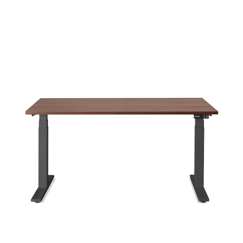 Series L Adjustable Height Single Desk, Walnut, 57", Charcoal Legs,Walnut,hi-res image number 1.0