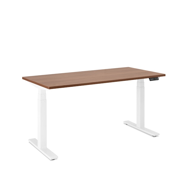 Series L Adjustable Height Single Desk, Walnut, 57", White Legs,Walnut,hi-res