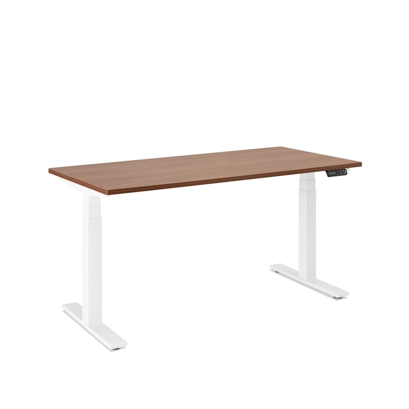 Series L Adjustable Height Single Desk, Walnut, 57", White Legs,Walnut,hi-res image number 1
