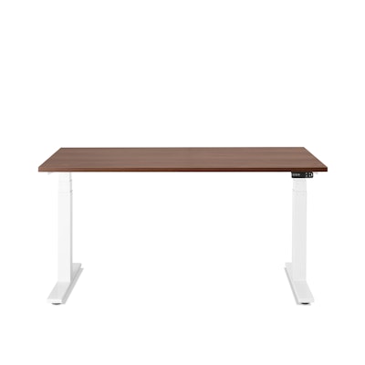 Series L Adjustable Height Single Desk, Walnut, 57", White Legs,Walnut,hi-res
