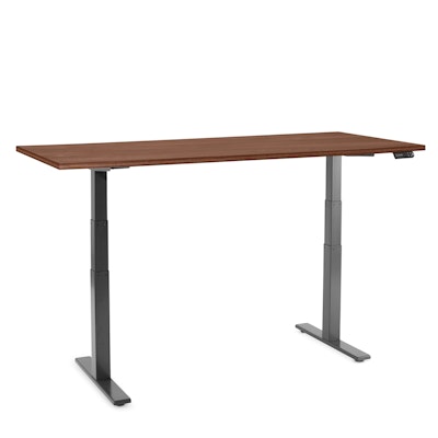 Series L Adjustable Height Single Desk, Walnut, 72", Charcoal Legs