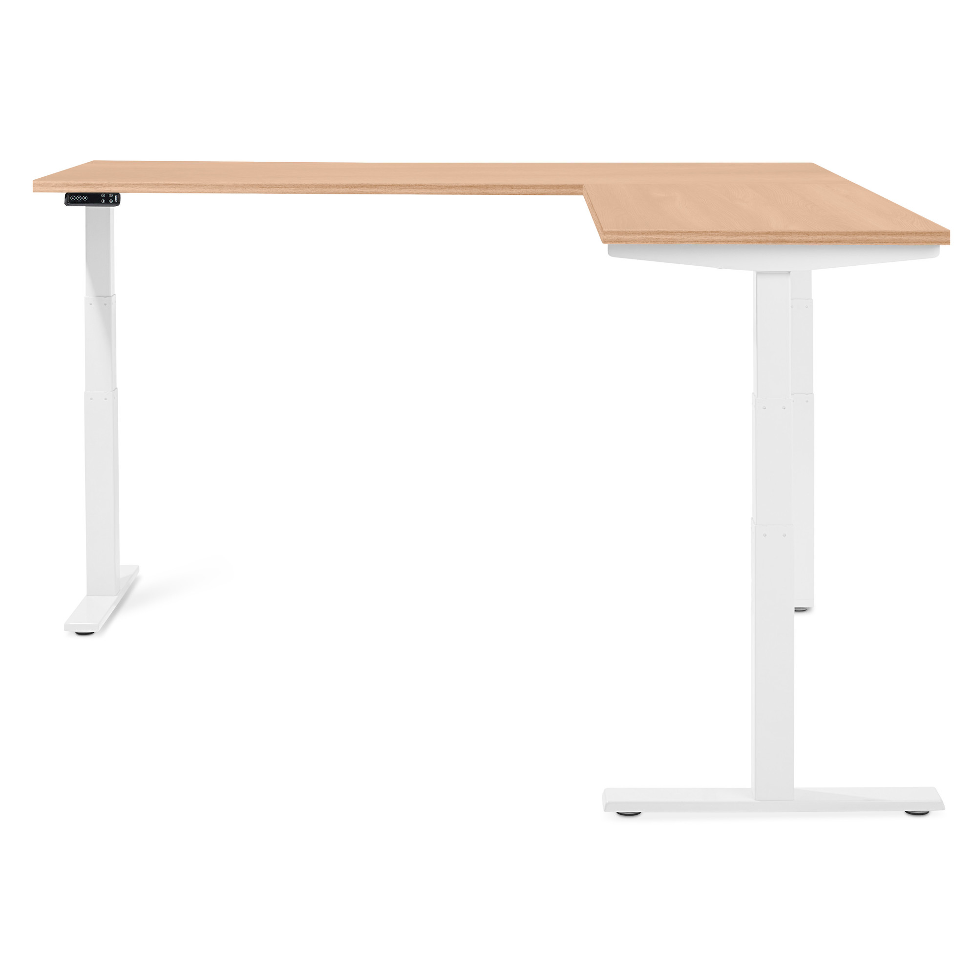Series L Adjustable Height Corner Desk, Natural Oak with White Base, Right Handed,Natural Oak,hi-res